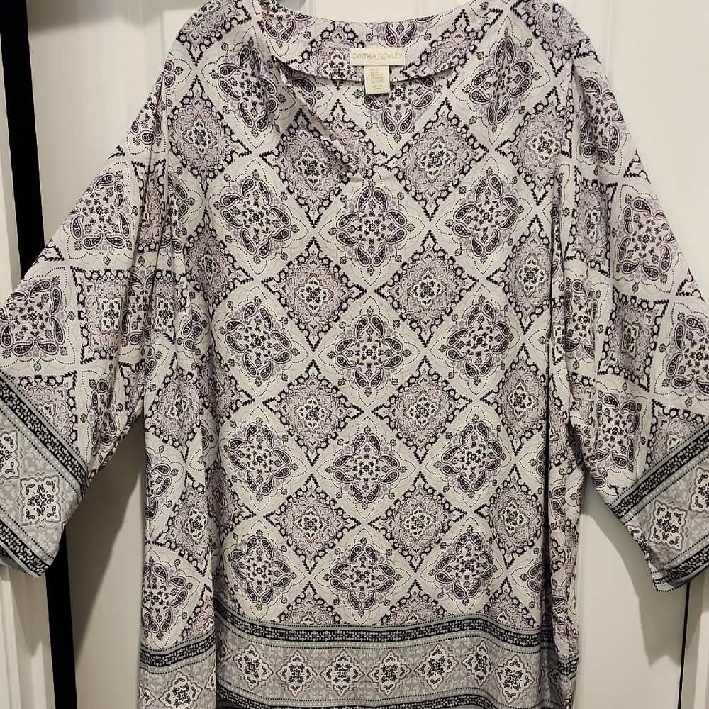 Cynthia Rowley Lavendar Patterned Boho Blouse 2x
